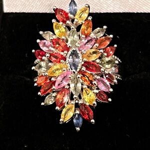 Multi Sapphire .925 Silver Gemstone Cluster Ring